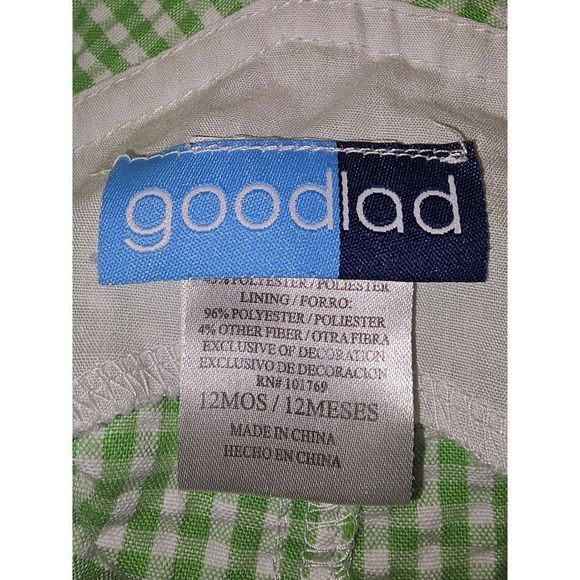 GoodlLad Infant Baby Overall Jon Jon Green & White Check w/Emroidered Frogs Size - Picture 5 of 5